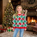Christmas Girls Tinsel Sweater with Shimmering Lattice Trim and Parties - Image 2