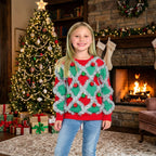 Christmas Girls Tinsel Sweater with Shimmering Lattice Trim and Parties - Image 2