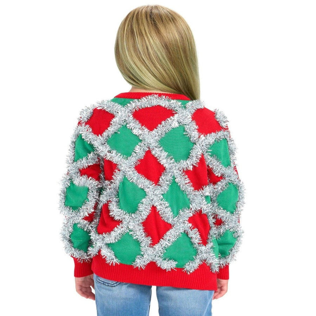 Christmas Girls Tinsel Sweater with Shimmering Lattice Trim and Parties - Image 3