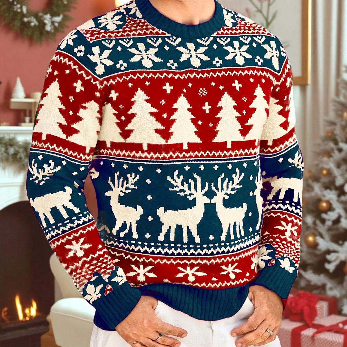 Christmas Jumper with Cosy Crew Neck and Tree Pattern - Image 8