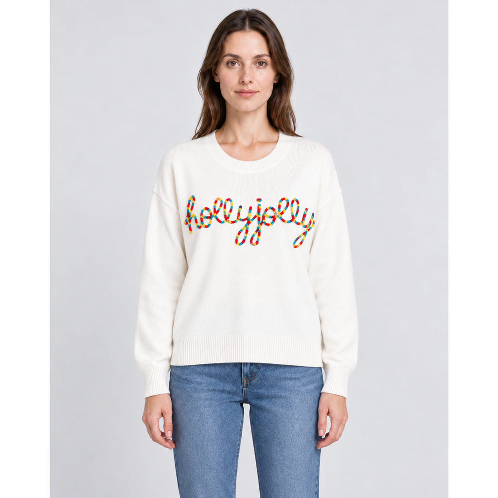 Christmas Jumper with Loose Knit Silhouette and Holly-Jolly Lettering - Image 1
