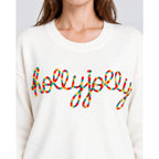 Christmas Jumper with Loose Knit Silhouette and Holly-Jolly Lettering - Image 3