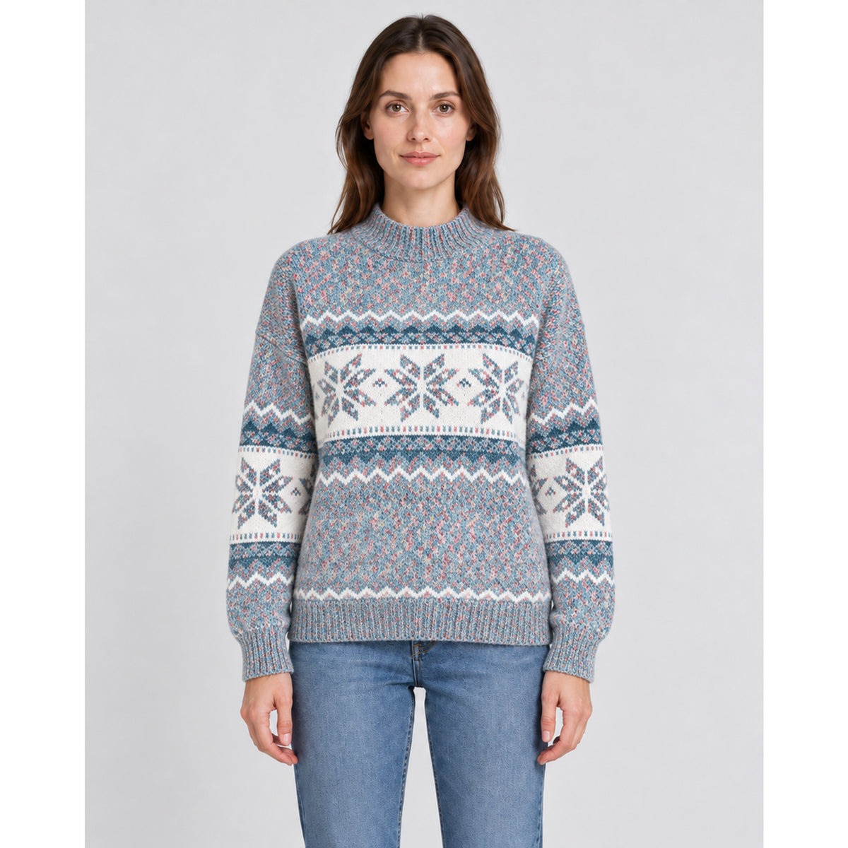 Christmas Jumper with Relaxed Fit Silhouette and Snowflake Pattern - Image 1