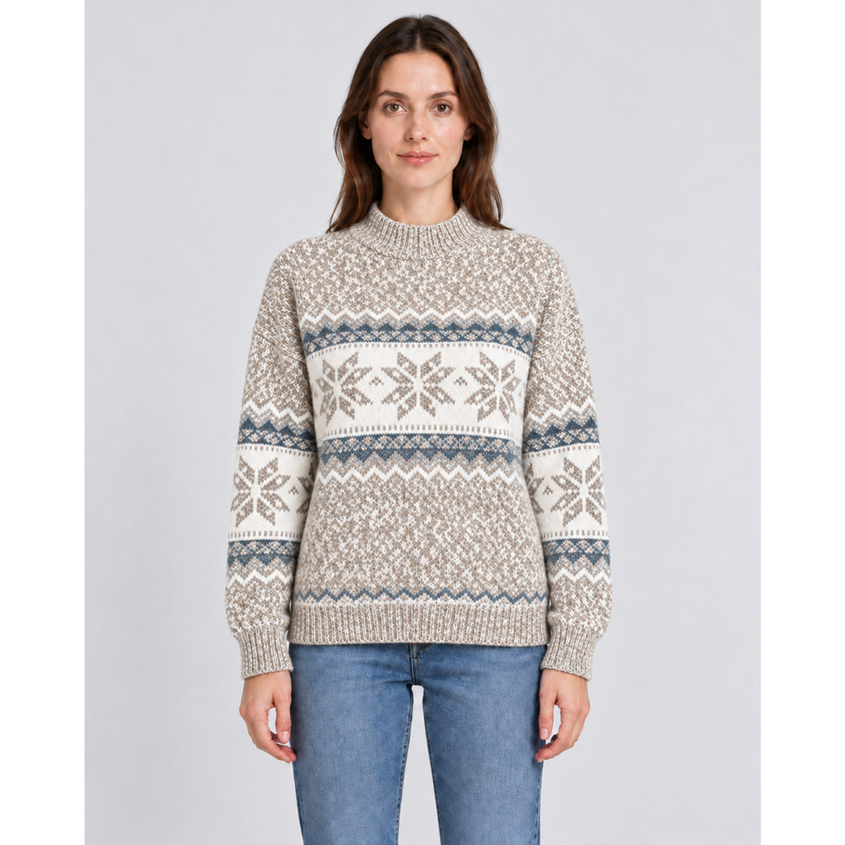 Christmas Jumper with Relaxed Fit Silhouette and Snowflake Pattern - Image 4