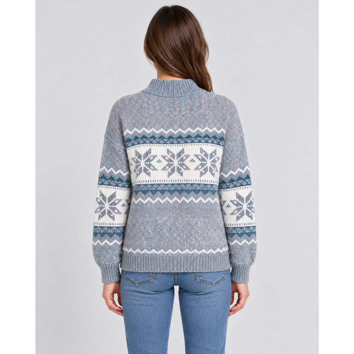 Christmas Jumper with Relaxed Fit Silhouette and Snowflake Pattern - Image 5