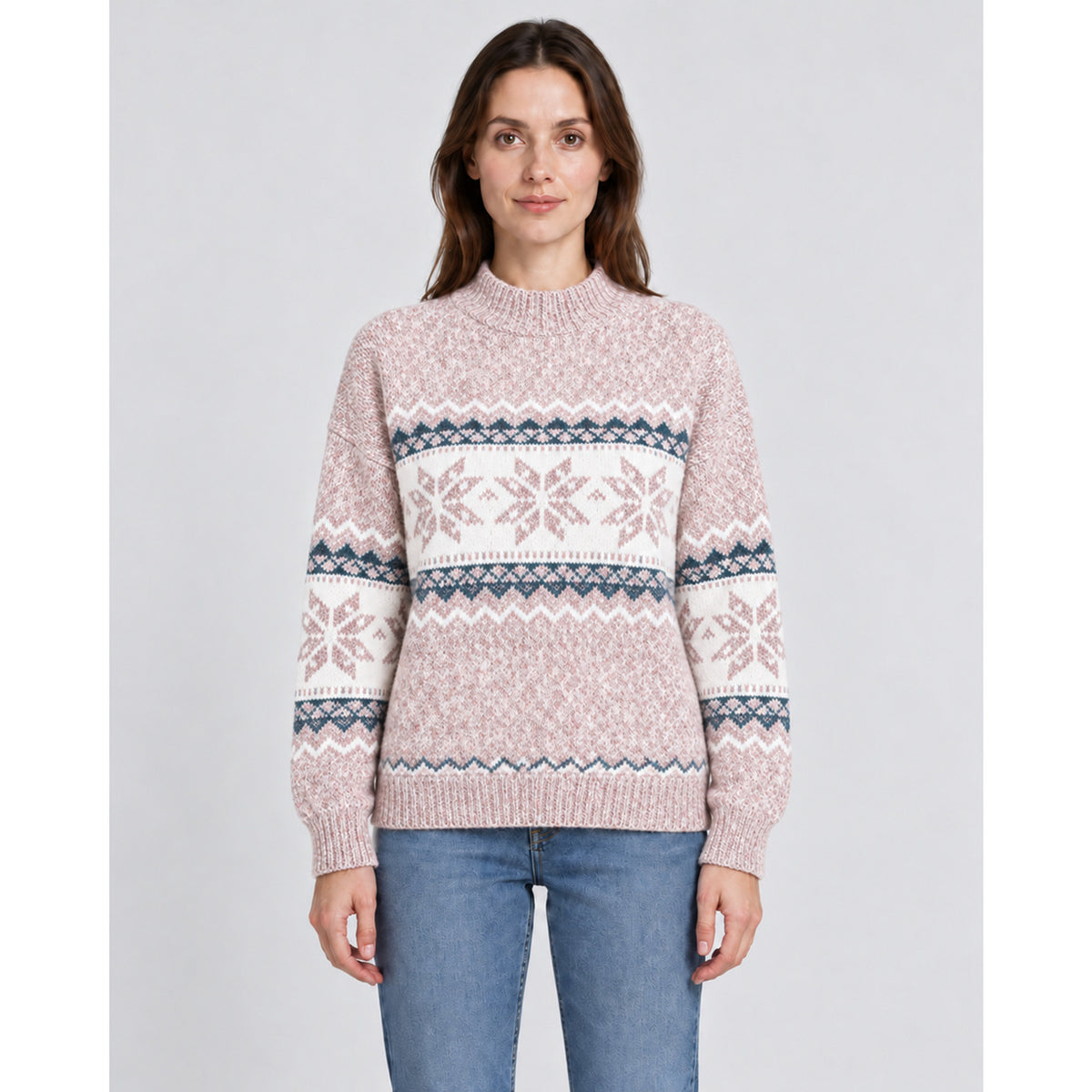 Christmas Jumper with Relaxed Fit Silhouette and Snowflake Pattern - Image 3