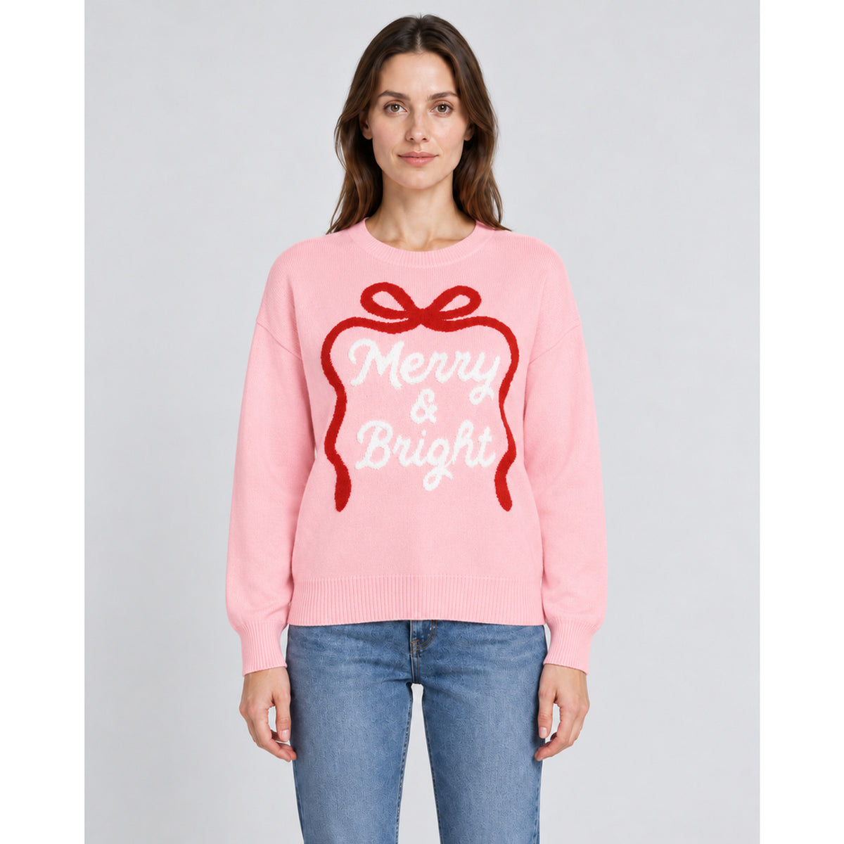 Christmas Jumper with Textured Embroidery and Round Neckline - Image 1