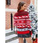 Christmas Knitted Reindeer Sweater with Relaxed Crew Neck and Motif - Image 3