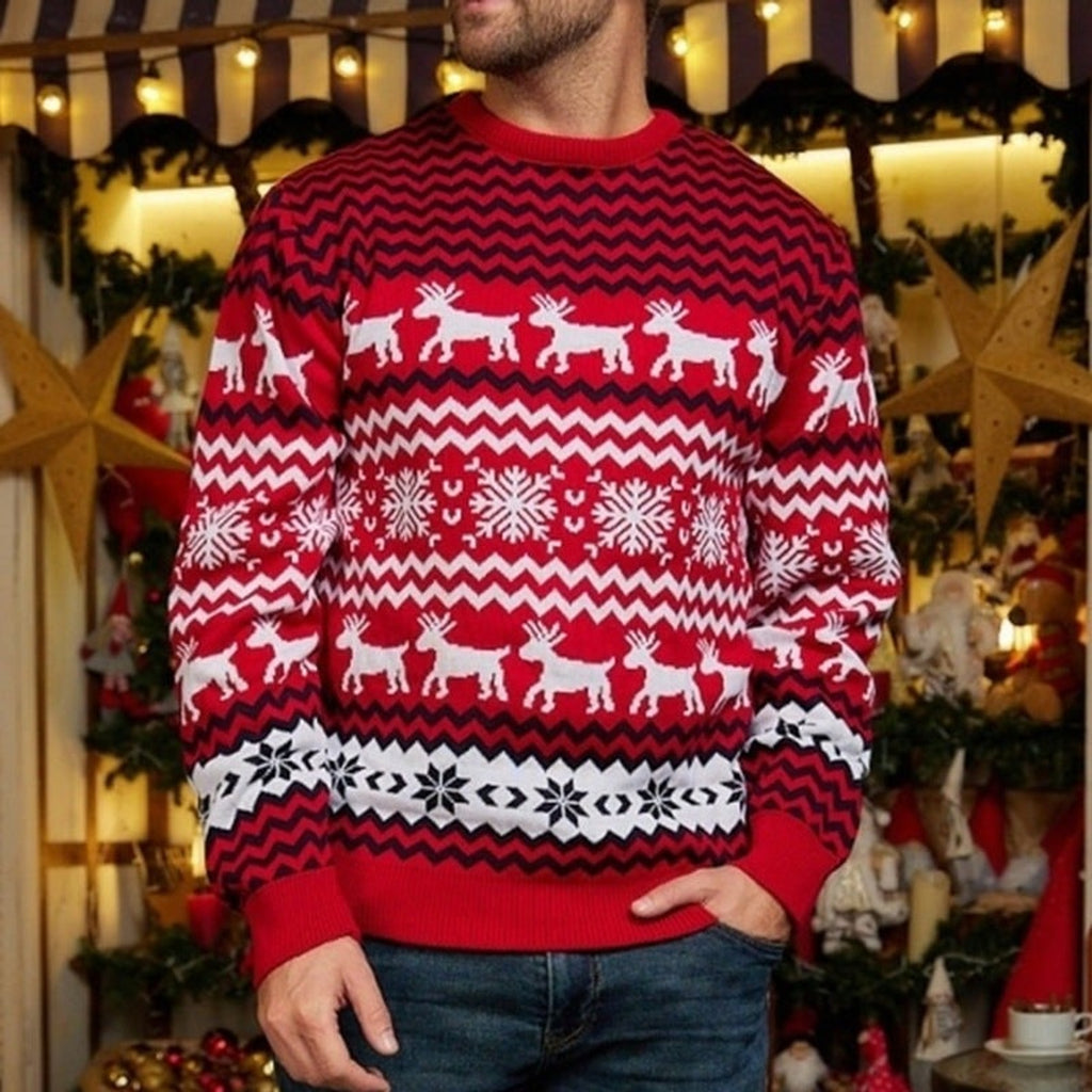 Christmas Knitted Reindeer Sweater with Relaxed Crew Neck and Motif - Image 7