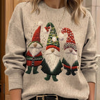 Christmas Sweater with Embroidered Knit Design and Gnome Embroidery - Image 1