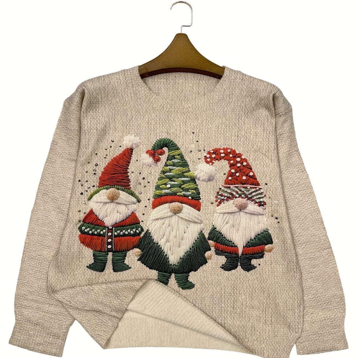 Christmas Sweater with Embroidered Knit Design and Gnome Embroidery - Image 2