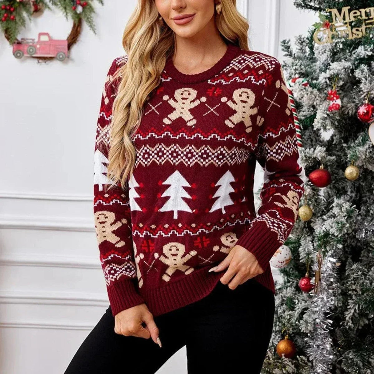 Christmas Sweater with Knit Festive Pullover and Crew Neckline - Image 1