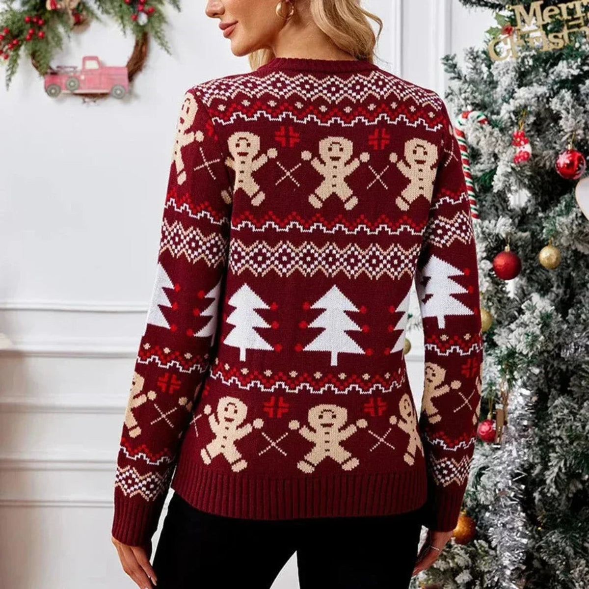 Christmas Sweater with Knit Festive Pullover and Crew Neckline - Image 2