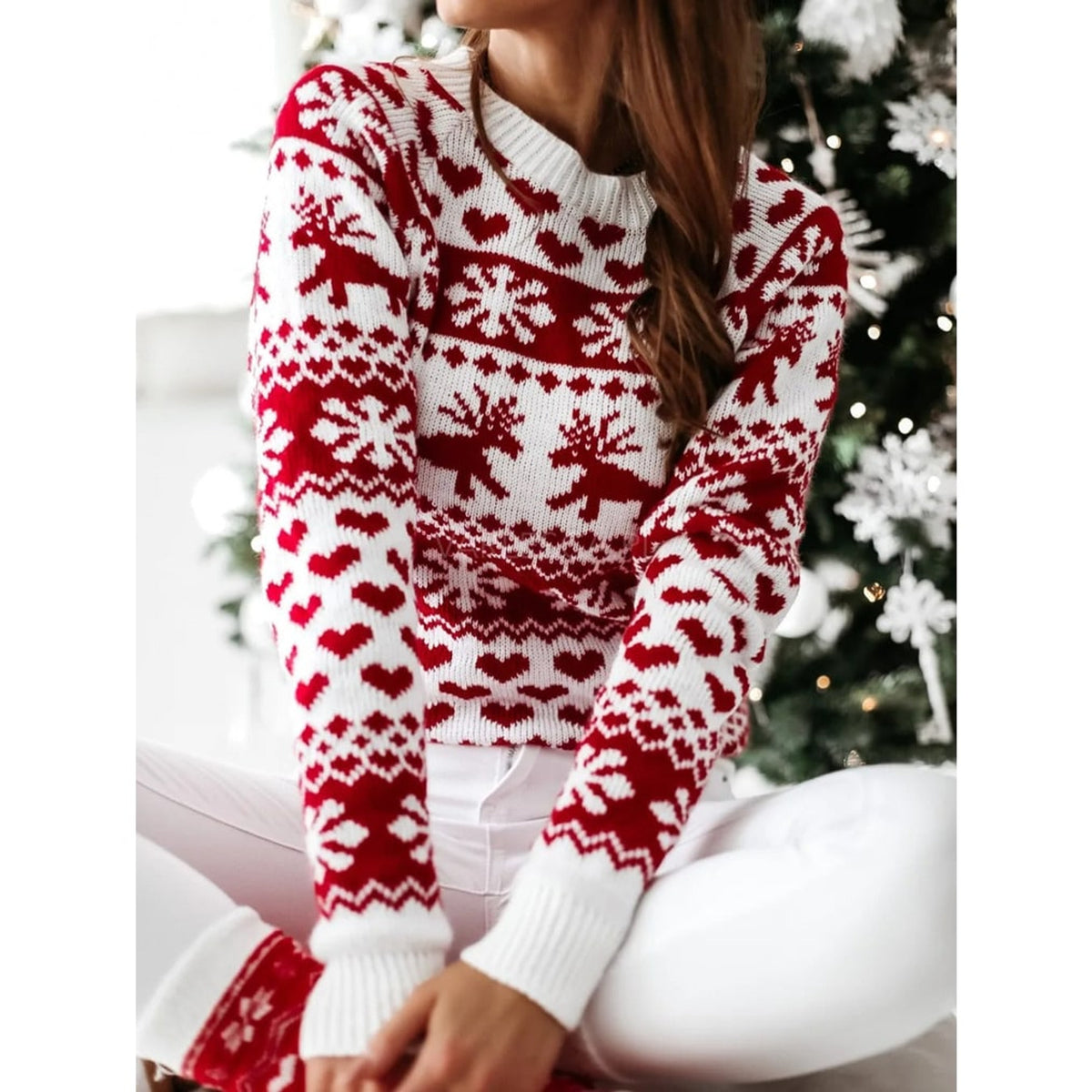 Christmas Sweater with Ribbed Fair Isle and Crew Neck - Image 2