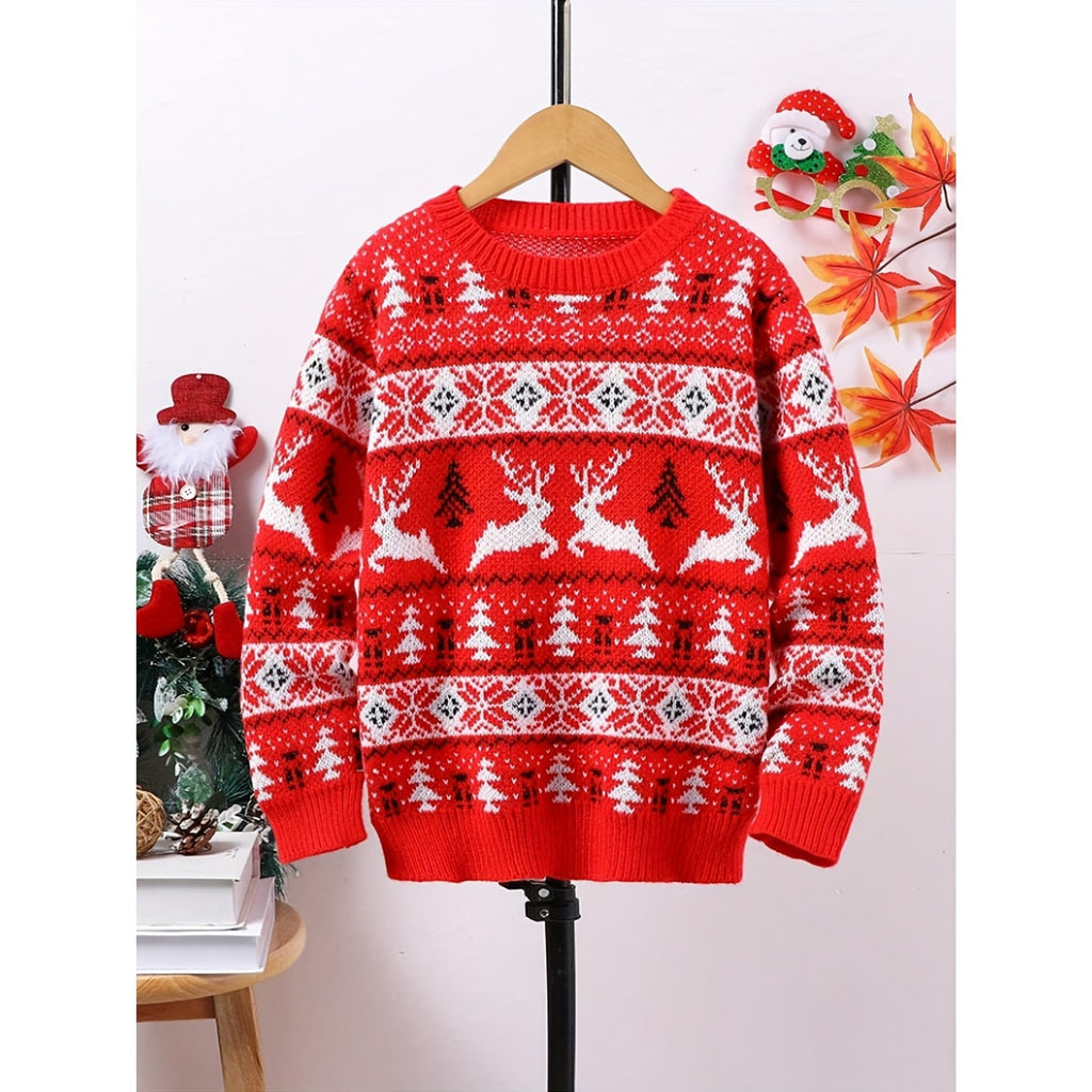 Christmas Sweater with Ribbed Nordic Pattern and Round Neckline - Image 2