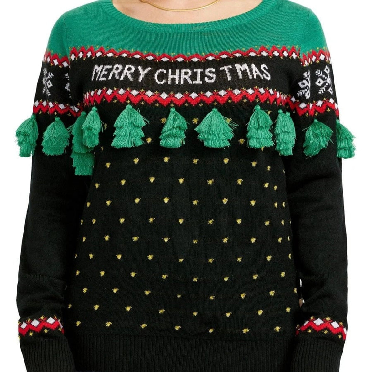 Christmas Sweater with Tagless Anti-Itch Tassel and Merry Text - Image 2