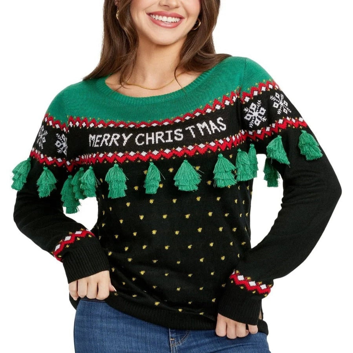 Christmas Sweater with Tagless Anti-Itch Tassel and Merry Text - Image 3
