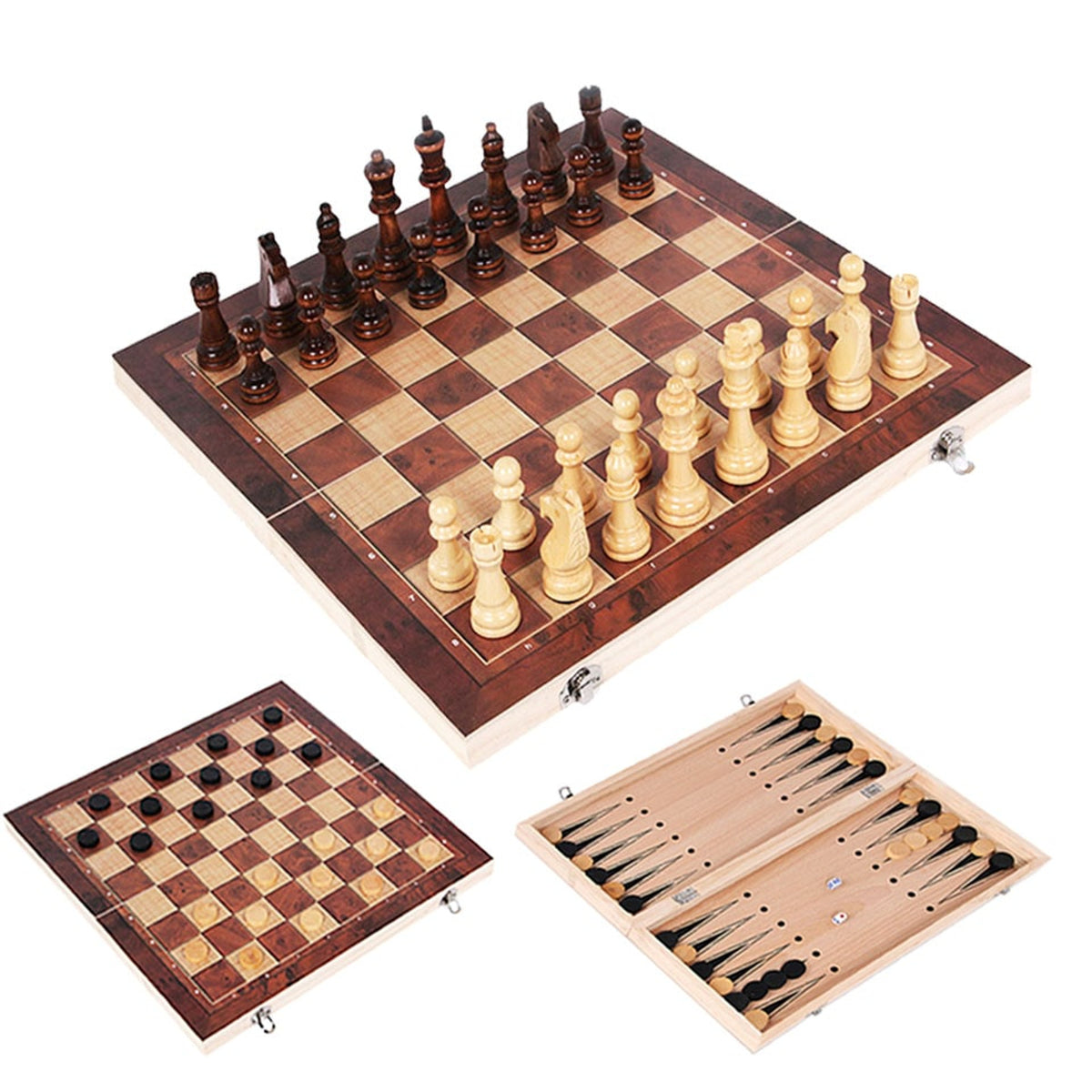 Christmas Travel Chess Set 3-in-1 Wooden Board For Chess Checkers And Backgammon - Image 2