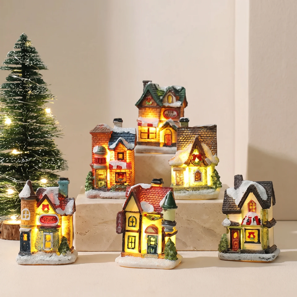 Christmas Village Decoration Set With 6 Glittering Snow-Covered Houses And Warm LED Lighting - Image 1