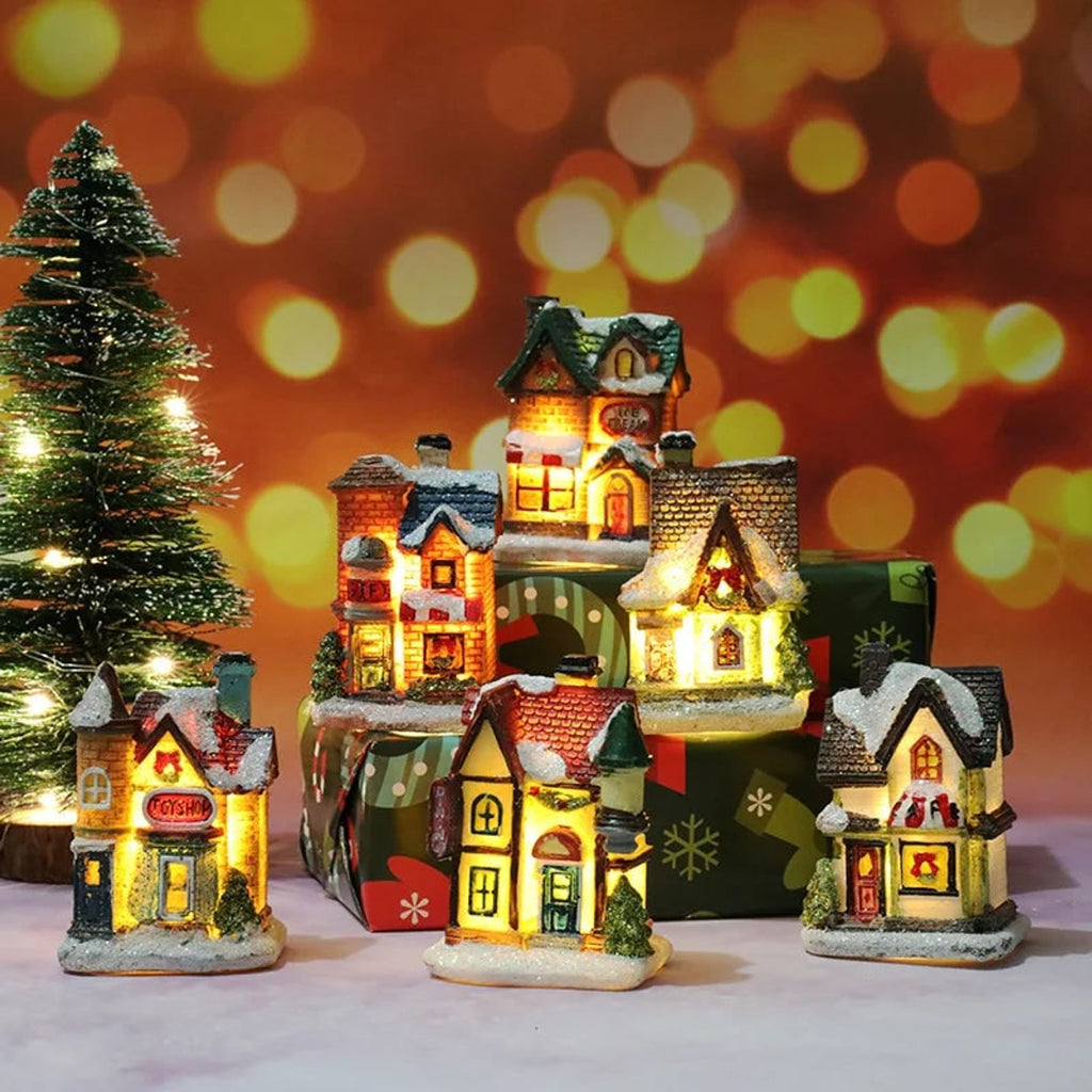 Christmas Village Decoration Set With 6 Glittering Snow-Covered Houses And Warm LED Lighting - Image 2