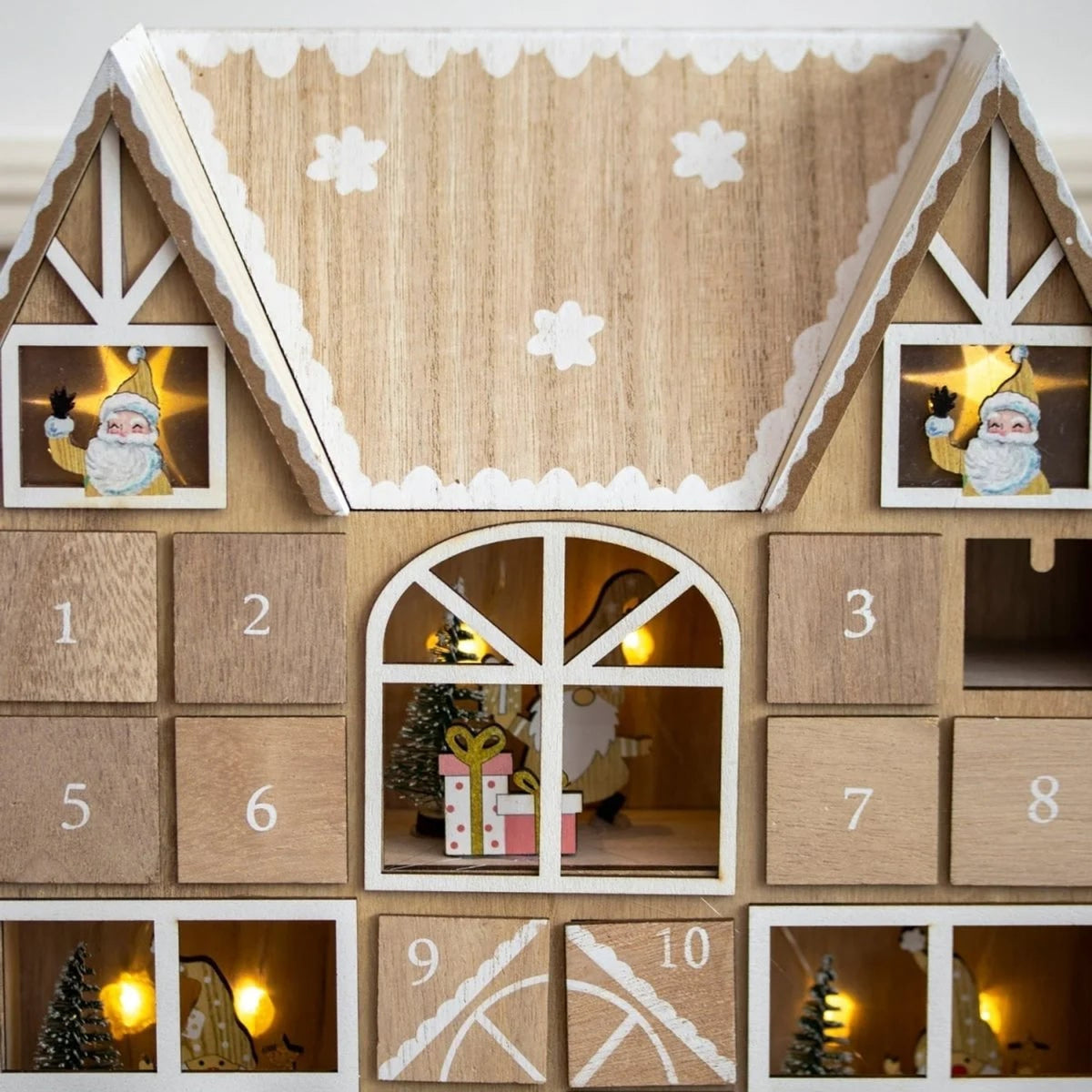 Christmas Wooden Advent Calendar With 24 Compartments And Warm LED Light - Image 3