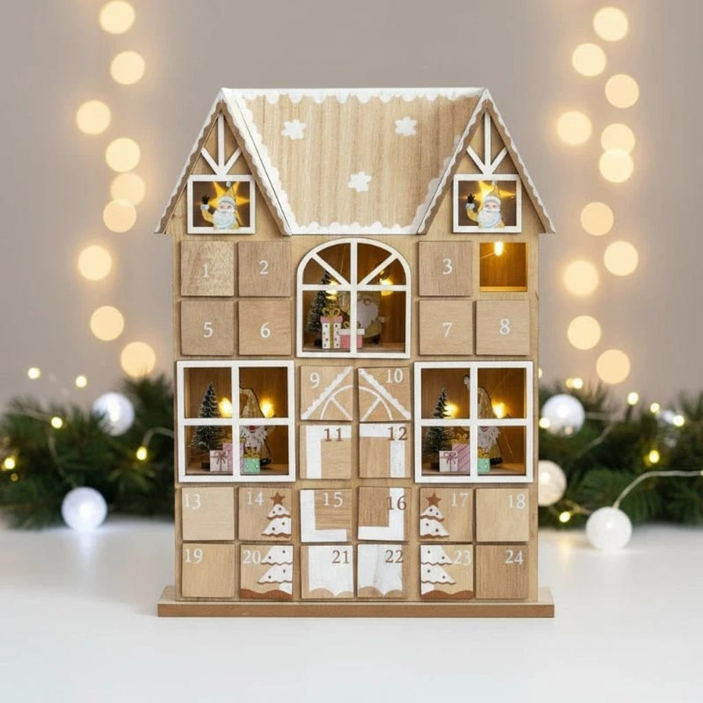 Christmas Wooden Advent Calendar With 24 Compartments And Warm LED Light - Image 1