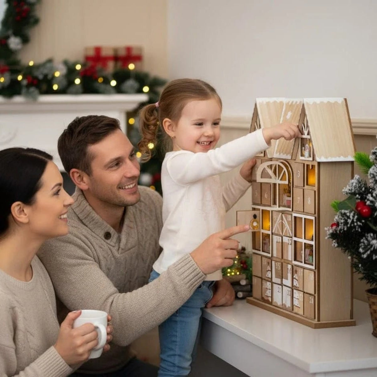 Christmas Wooden Advent Calendar With 24 Compartments And Warm LED Light - Image 9