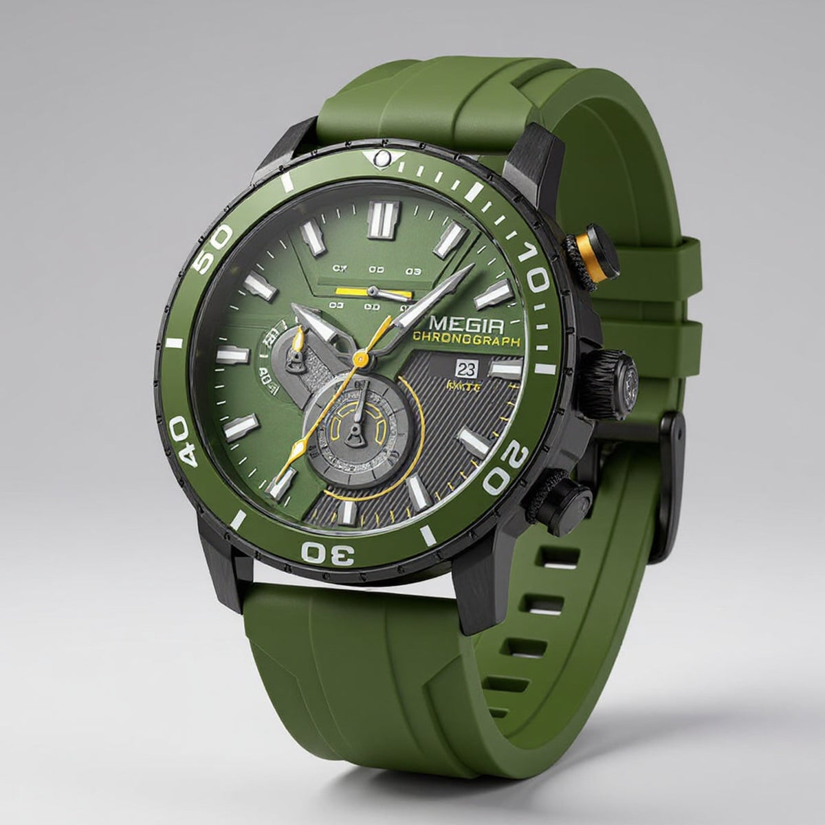 Chronograph Watch with Secure Silicone Strap and Ceramic Bezel - Image 1