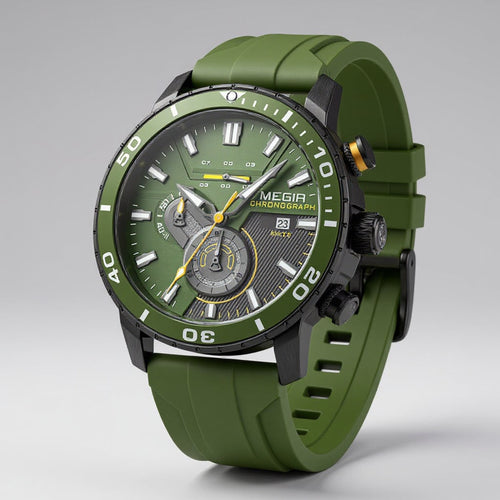 Chronograph Watch with Secure Silicone Strap and Ceramic Bezel - Image 1