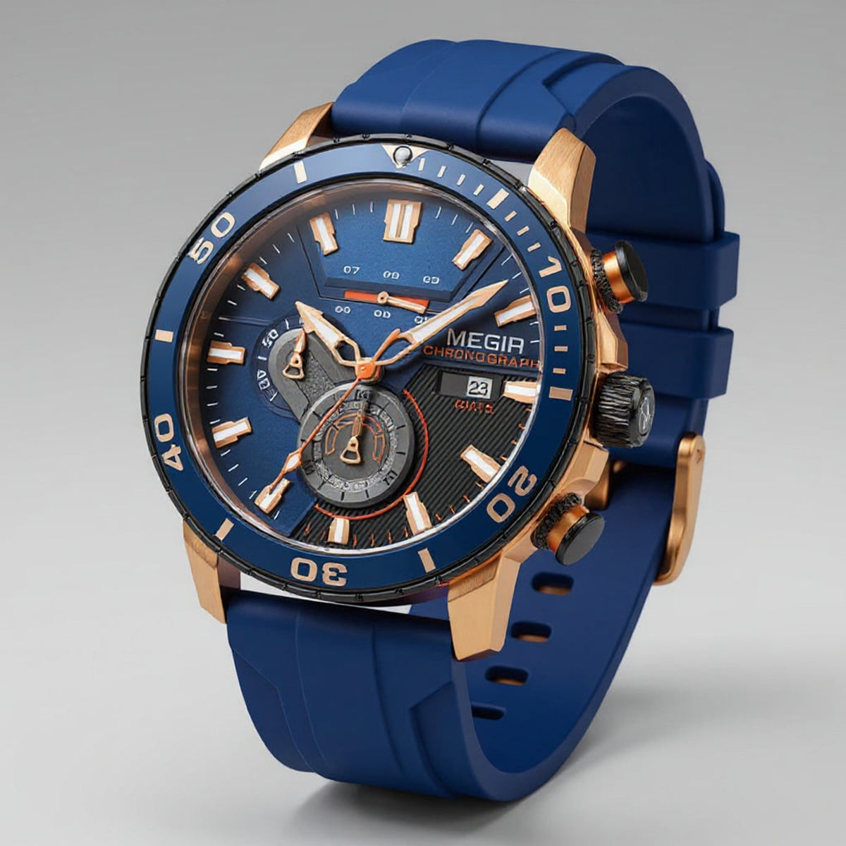 Chronograph Watch with Secure Silicone Strap and Ceramic Bezel - Image 2
