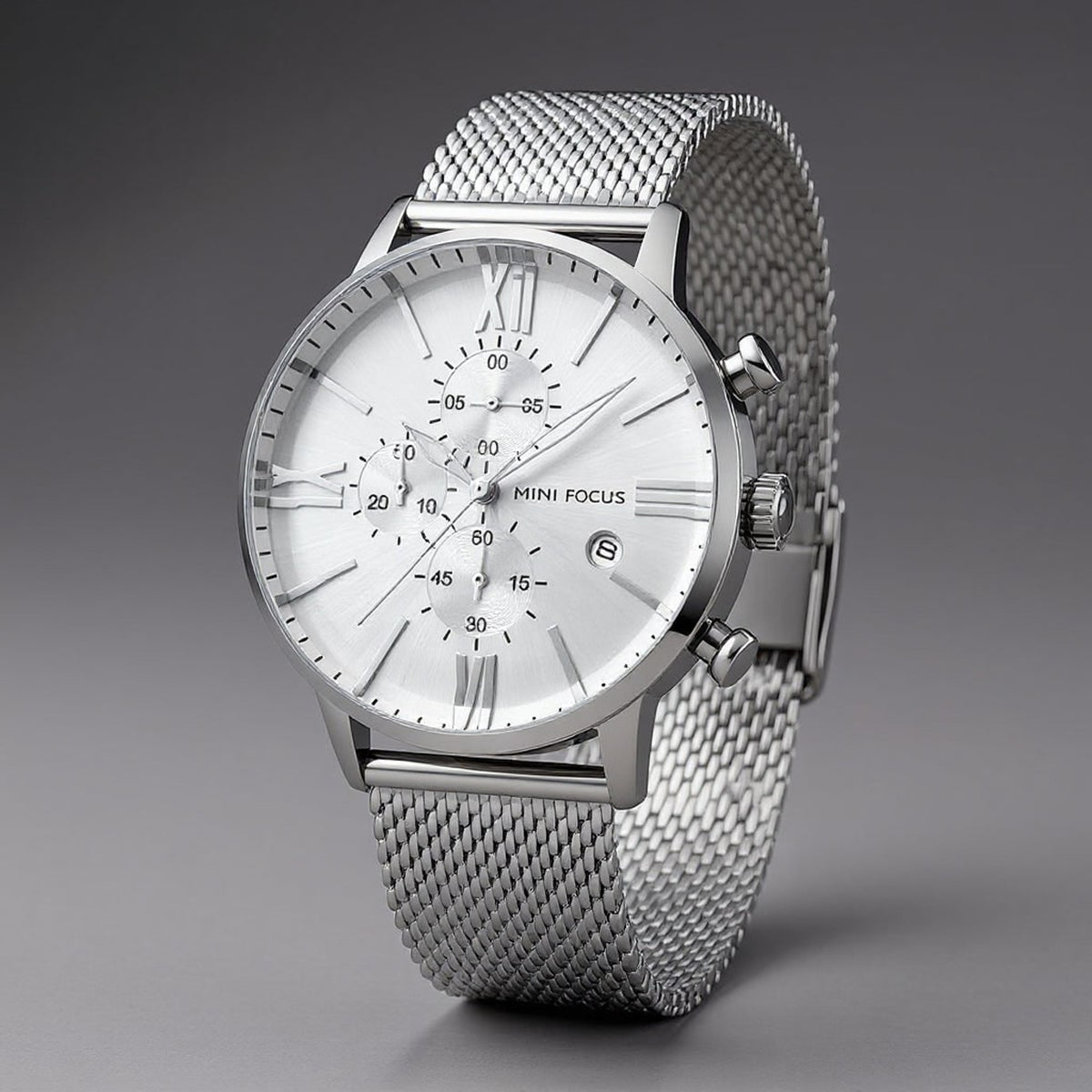 Chronograph Watch with Streamlined Milanese Mesh and Roman Numerals - Image 5