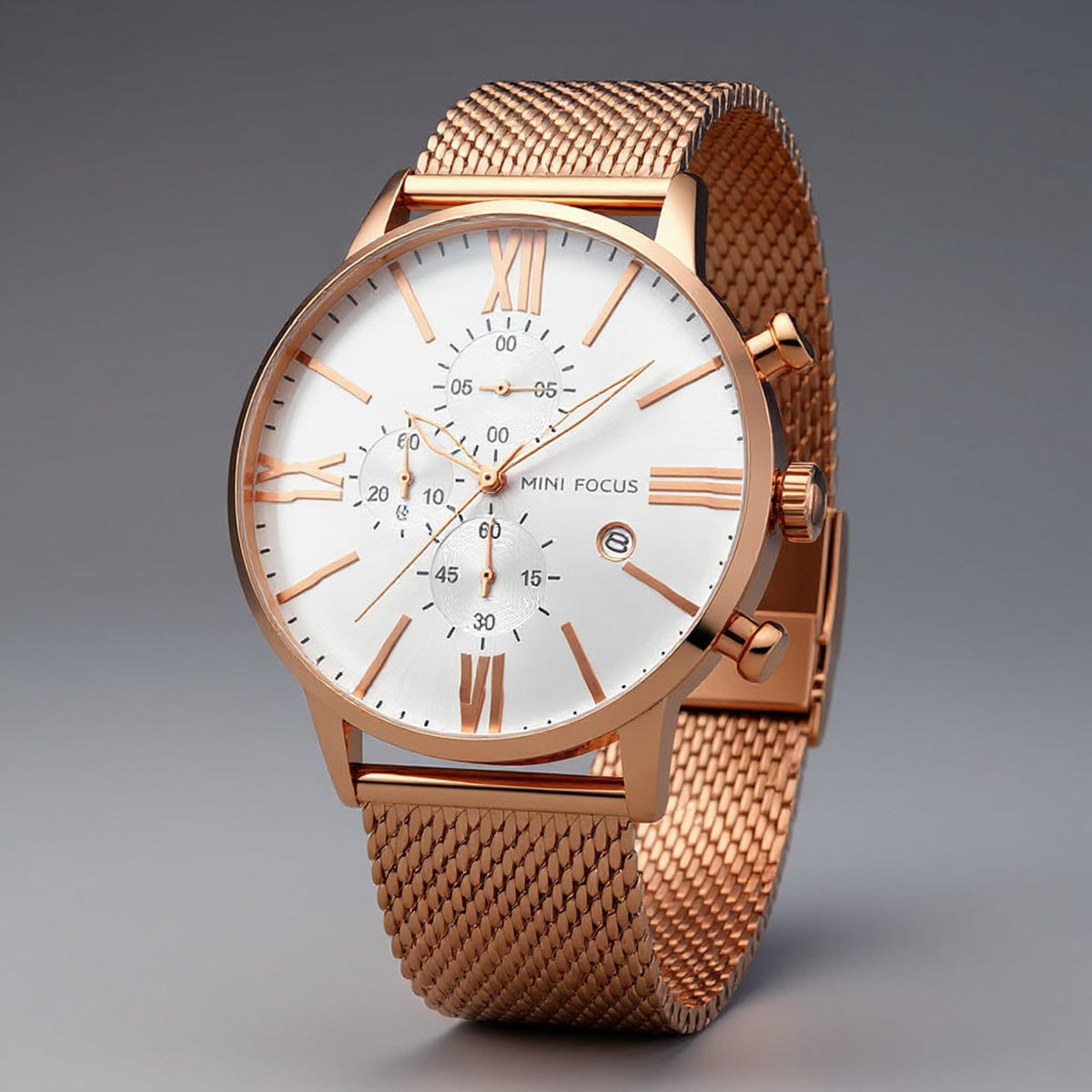 Chronograph Watch with Streamlined Milanese Mesh and Roman Numerals - Image 4