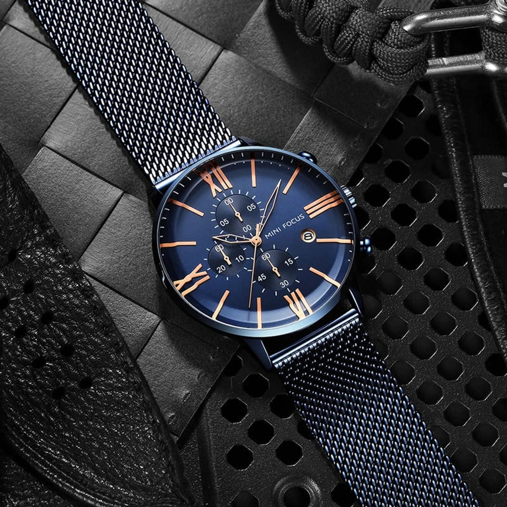 Chronograph Watch with Streamlined Milanese Mesh and Roman Numerals - Image 2