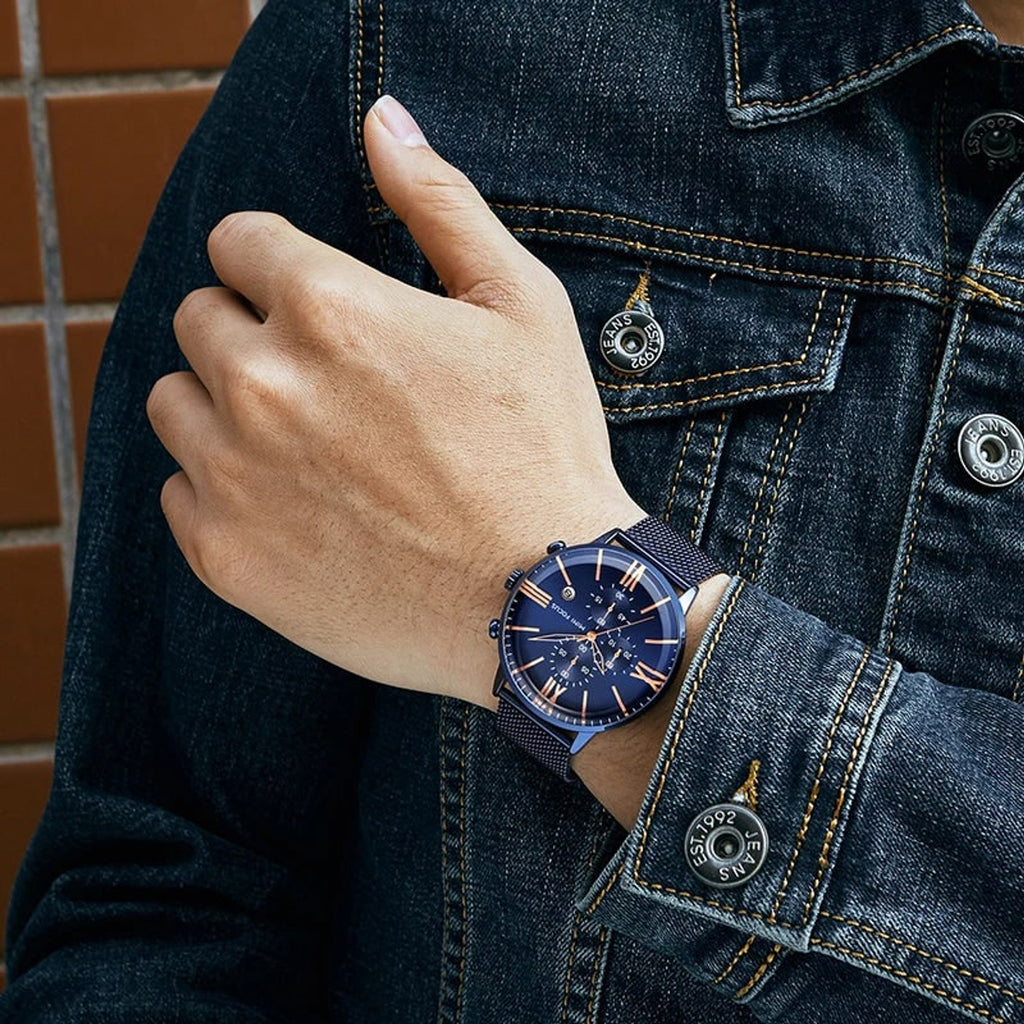 Chronograph Watch with Streamlined Milanese Mesh and Roman Numerals - Image 3