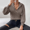 Chunky Knit Sweater with Ribbed Relaxed Fit and Half Zip - Image 2