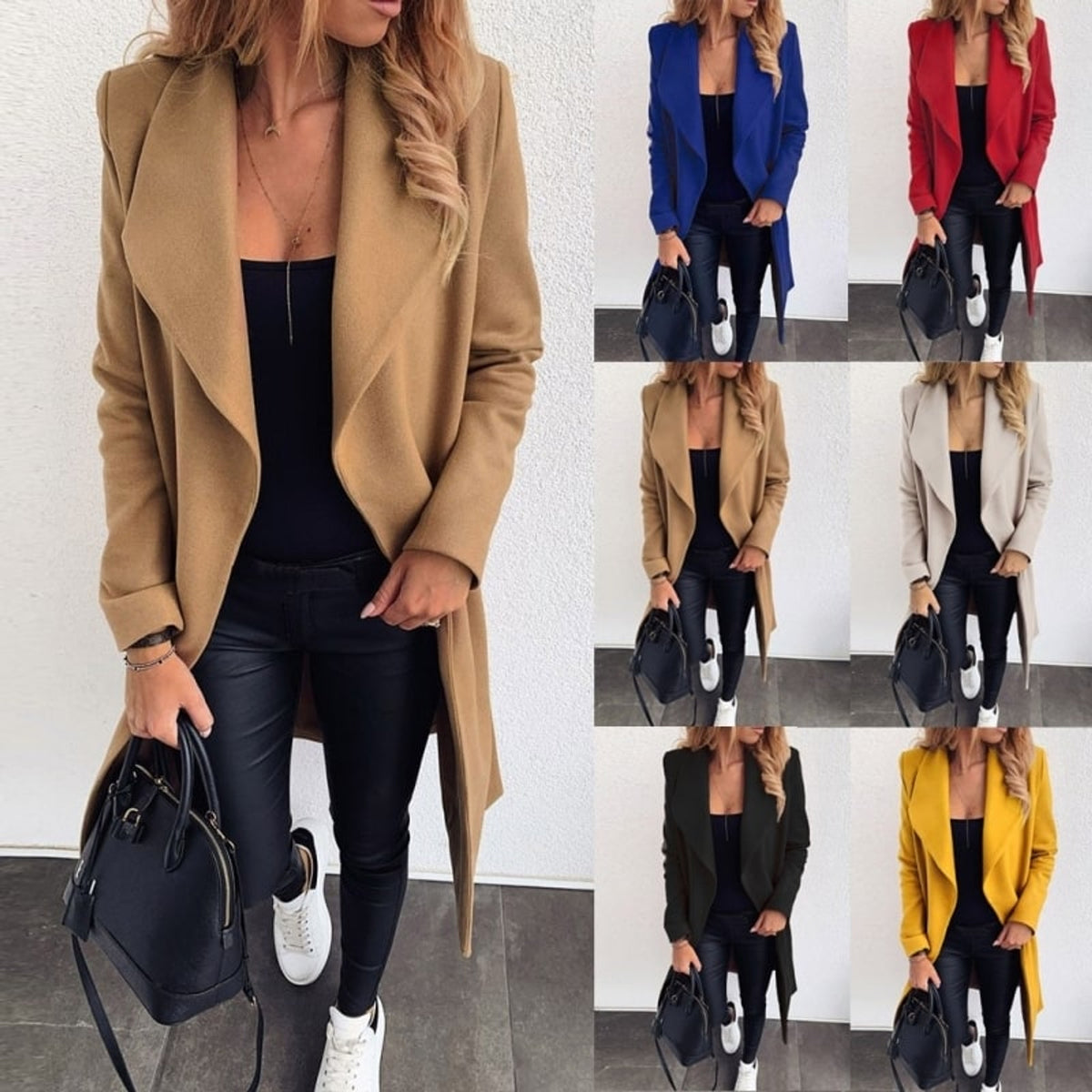 Coat Jacket with Belted Wrap Design and Longline Silhouette - Image 1
