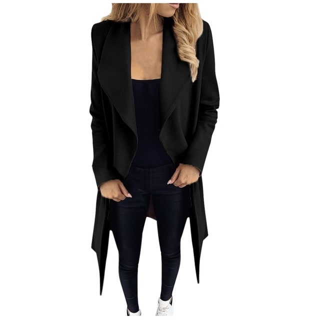 Coat Jacket with Belted Wrap Design and Longline Silhouette - Image 4