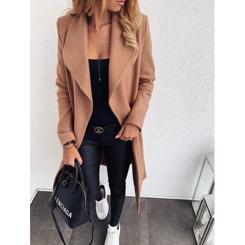 Coat Jacket with Belted Wrap Design and Longline Silhouette - Image 6