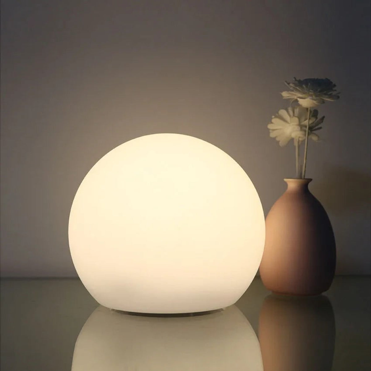 Cordless Glass Table Lamp With Modern Matte Dome Shade - Image 1