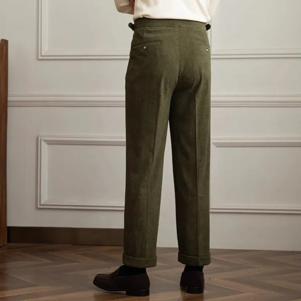 Corduroy Bottoms with Adjustable Pleated Trousers and Classic Fit - Image 3