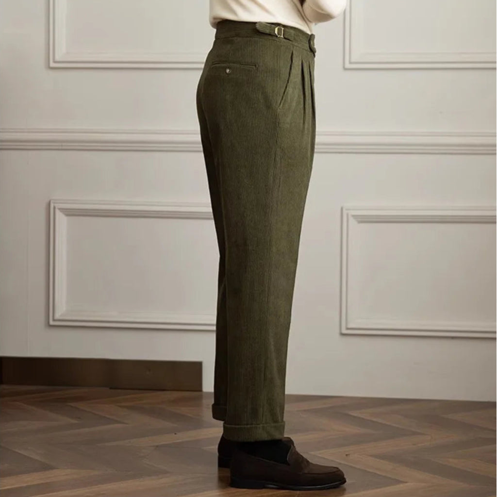 Corduroy Bottoms with Adjustable Pleated Trousers and Classic Fit - Image 4