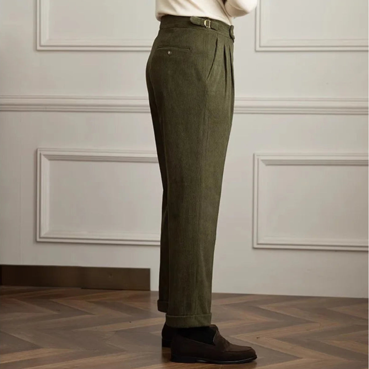 Corduroy Bottoms with Adjustable Pleated Trousers and Classic Fit - Image 4