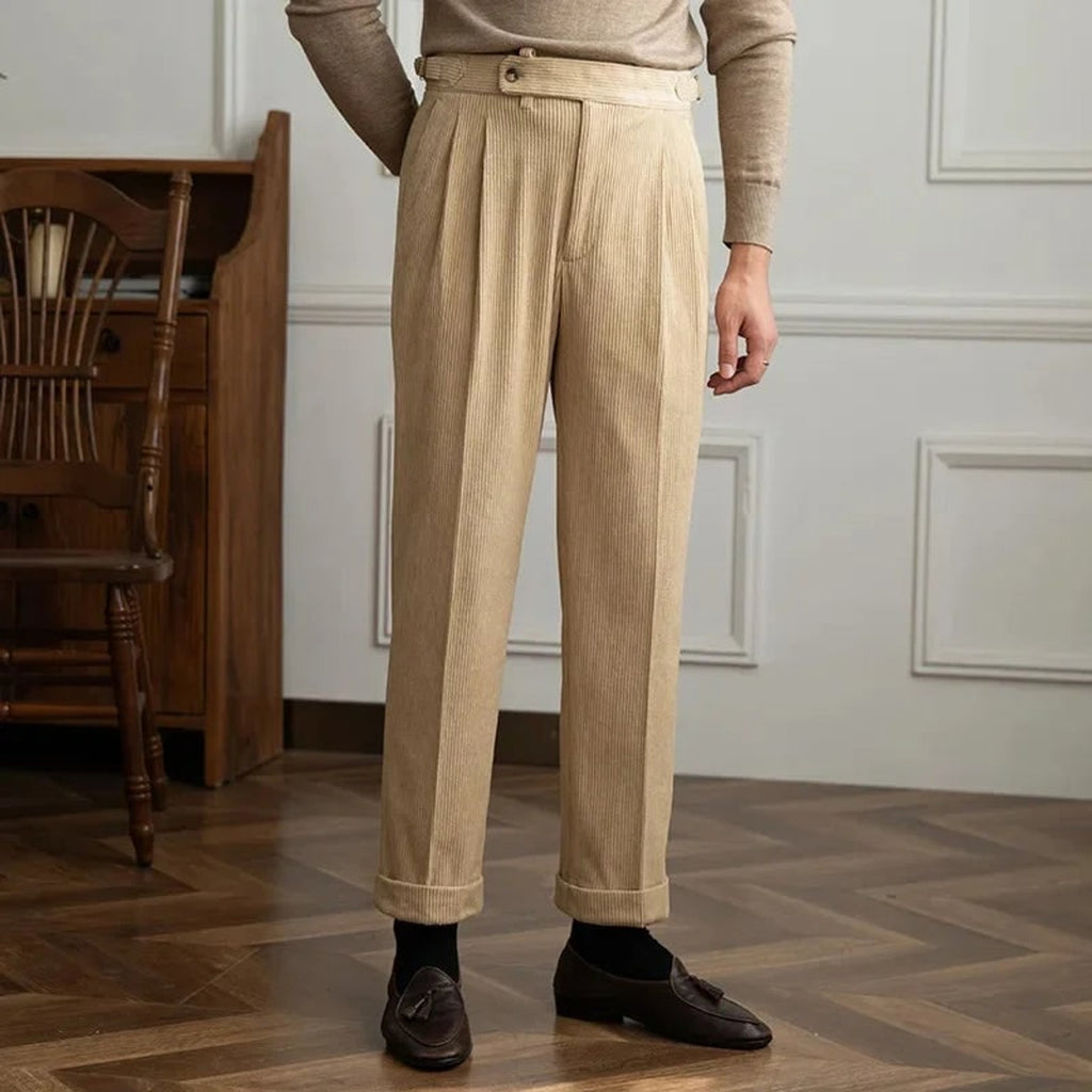 Corduroy Bottoms with Adjustable Pleated Trousers and Classic Fit - Image 5