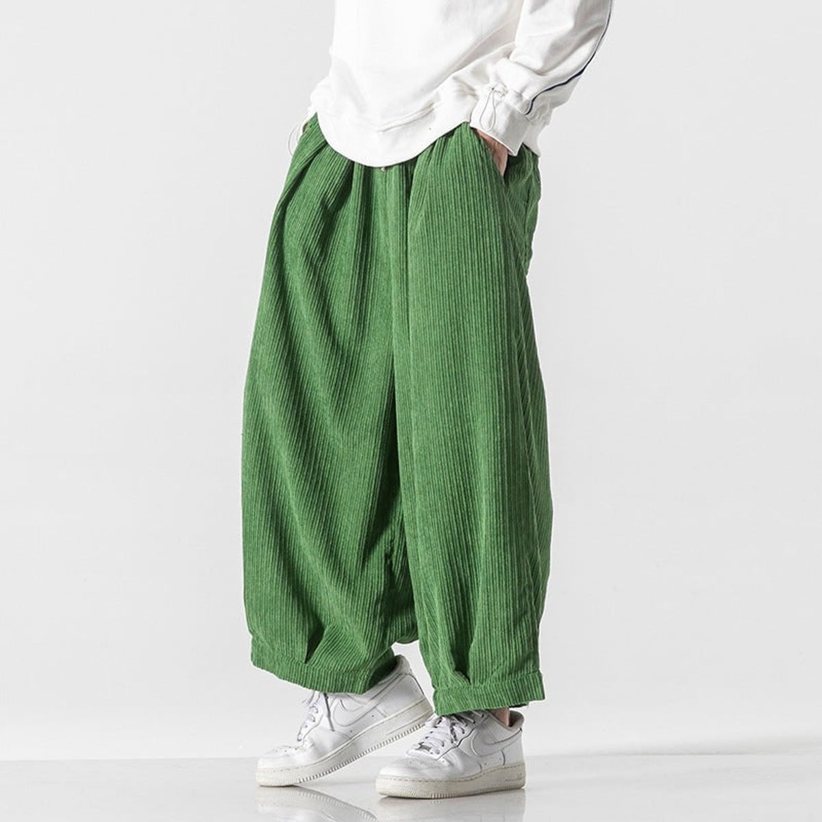 Corduroy Bottoms with Baggy Wide Leg and Cuffed Hem - Image 1