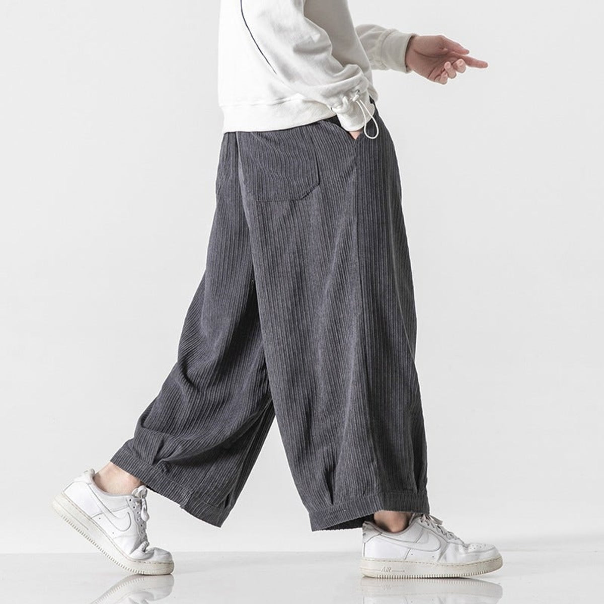 Corduroy Bottoms with Baggy Wide Leg and Cuffed Hem - Image 8