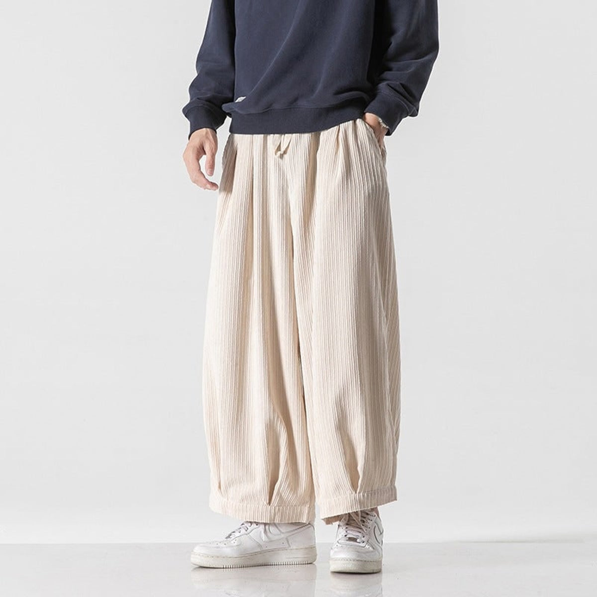 Corduroy Bottoms with Baggy Wide Leg and Cuffed Hem - Image 9