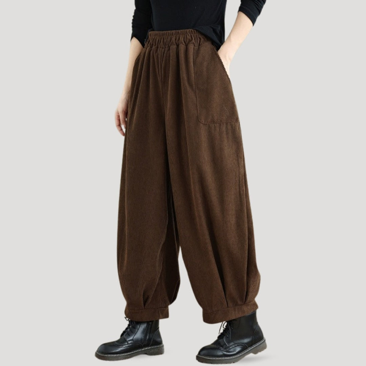 Corduroy Bottoms with Effortless Wide-Leg Fit and Elastic Waist - Image 1