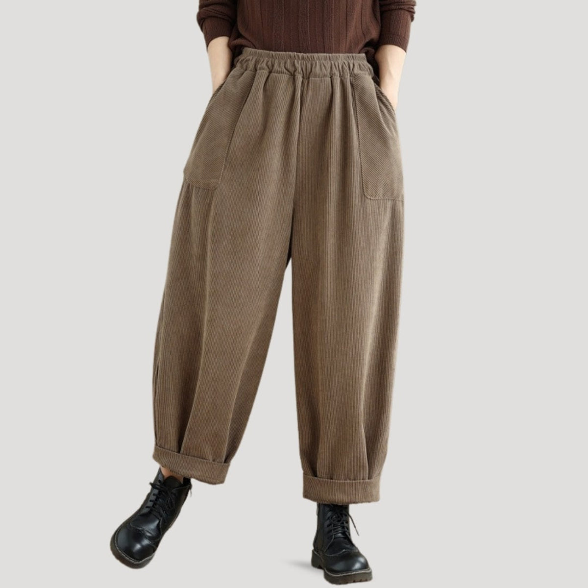 Corduroy Bottoms with Effortless Wide-Leg Fit and Elastic Waist - Image 2