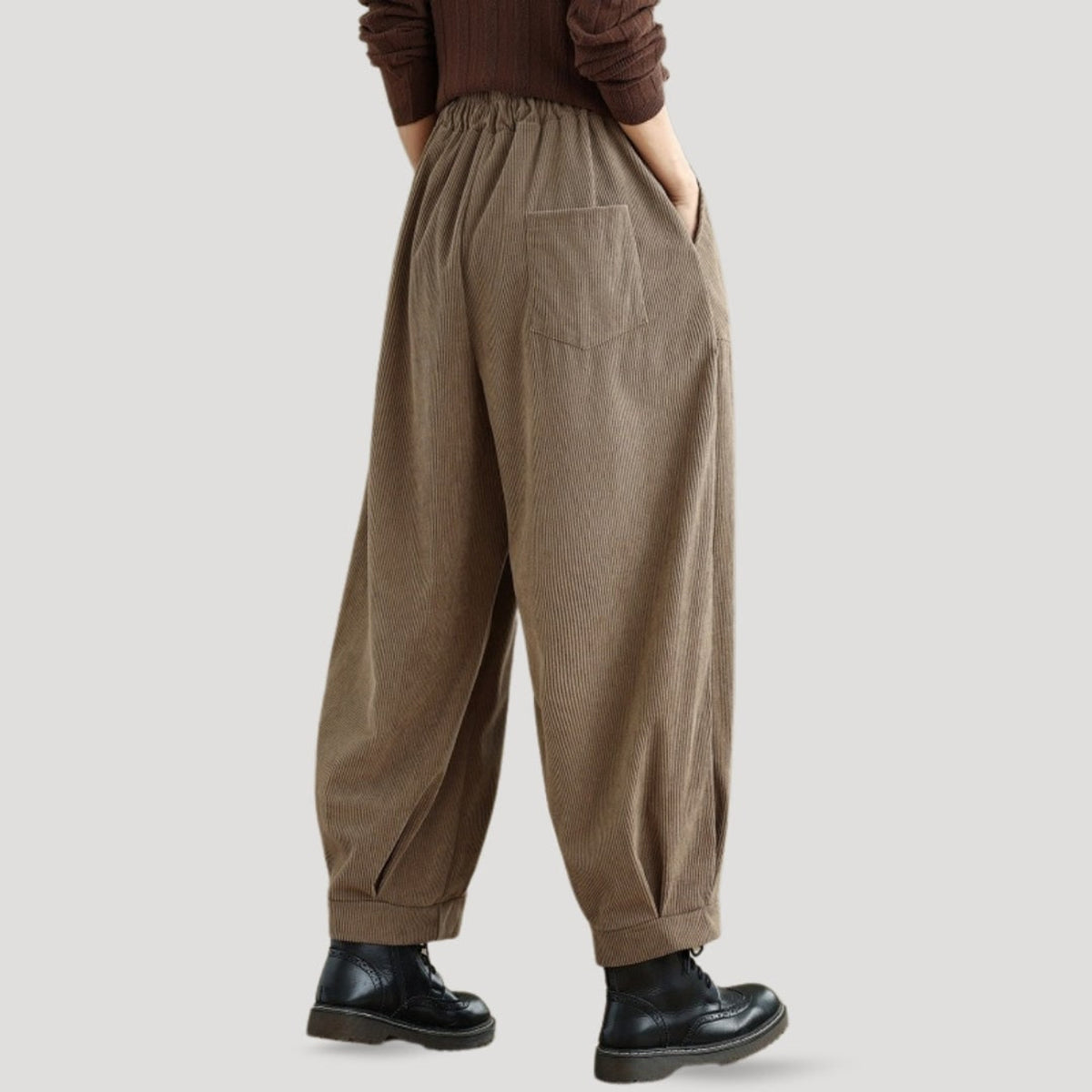 Corduroy Bottoms with Effortless Wide-Leg Fit and Elastic Waist - Image 4