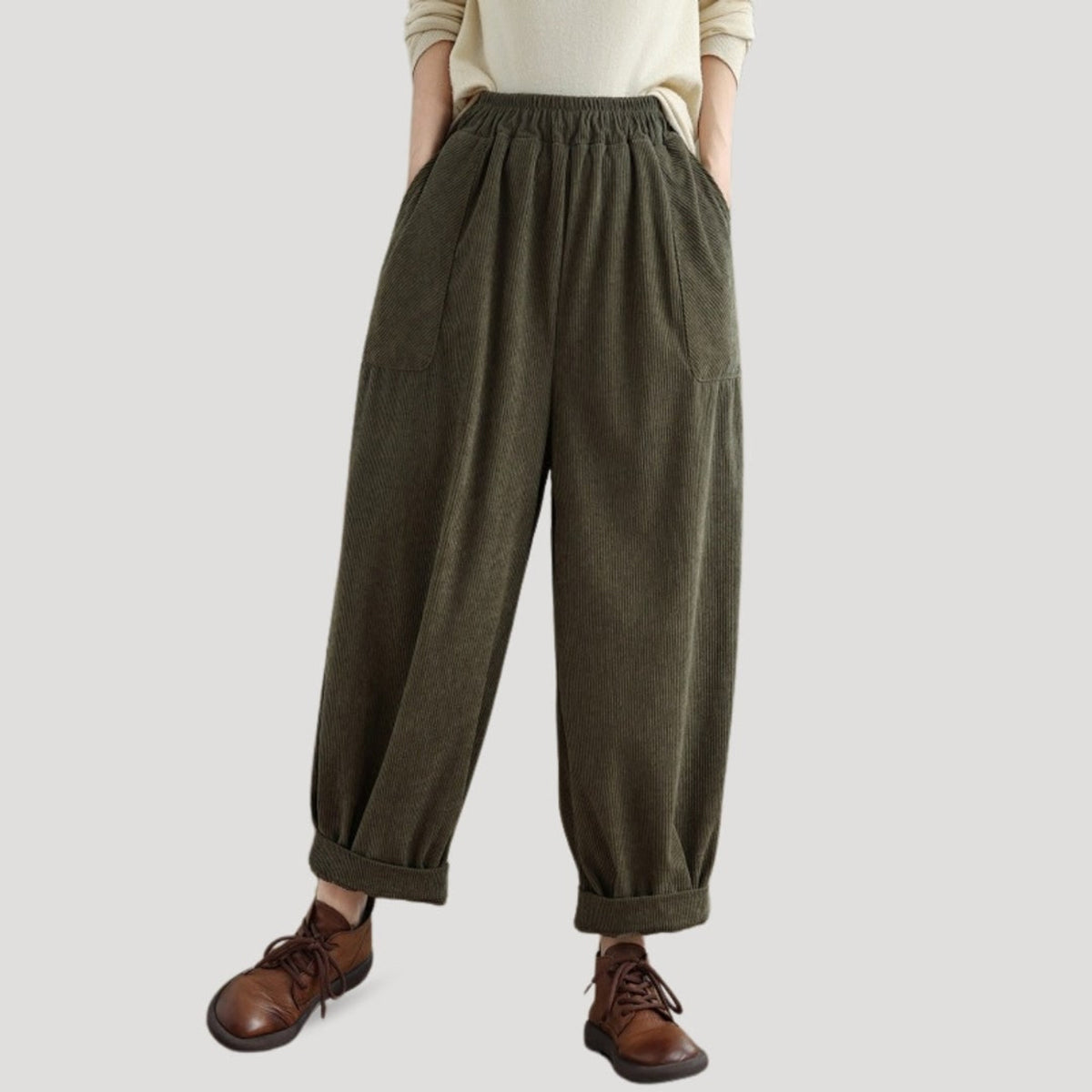 Corduroy Bottoms with Effortless Wide-Leg Fit and Elastic Waist - Image 3